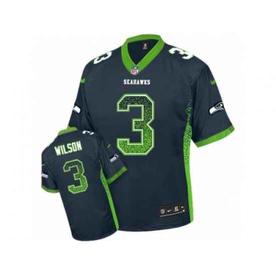 Youth Nike Seattle Seahawks 3 Russell Wilson Steel Blue Team Color Stitched Drift Fashion Elite NFL Jersey